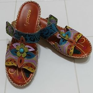 Socofy adjustable floral leather sandals 8M